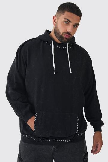 Charcoal Grey Plus Stitch Detail Oversized Washed Hoodie