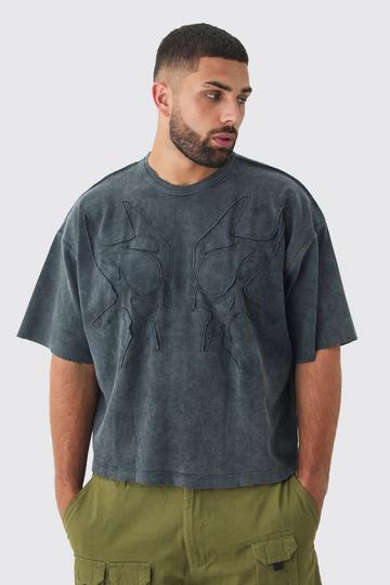 Plus Distressed Applique Heavyweight T-shirt charcoal