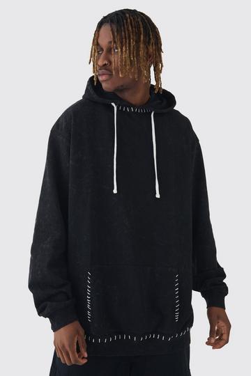 Charcoal Grey Tall Stitch Detail Oversized Washed Hoodie