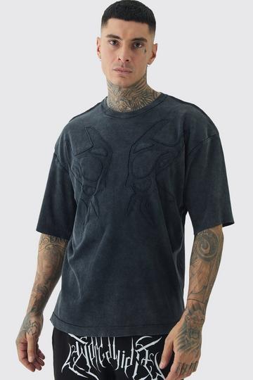 Tall Distressed Applique Heavyweight T-shirt charcoal