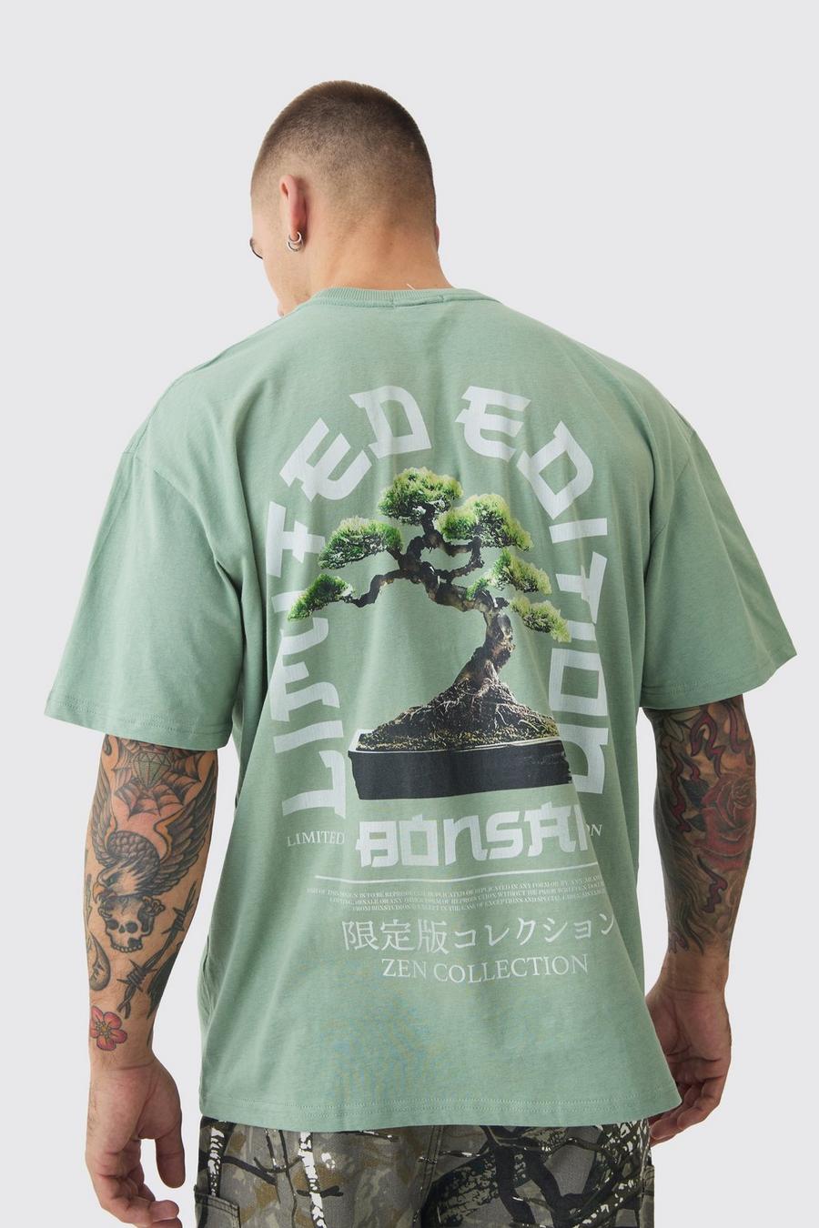 Sage Oversized Tree Print Washed T-shirt  image number 1