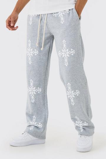 Relaxed Fit Gothic Cross Print Jogger grey marl