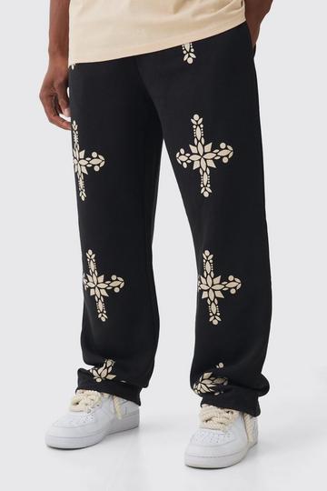 Relaxed Fit Gothic Cross Print Jogger black