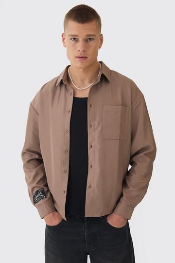 Oversized Soft Twill Long Sleeve Shirt taupe