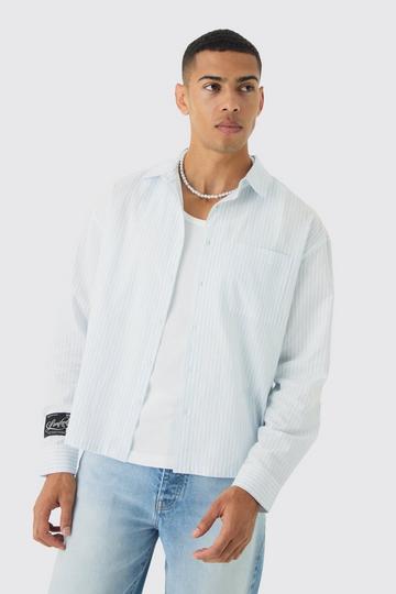 Oversized Textured Stripe Long Sleeve Boxy Shirt light blue