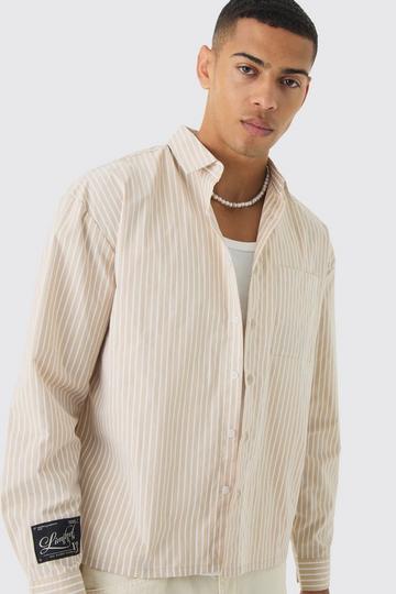 Oversized Poplin Stripe Long Sleeve Boxy Shirt sand