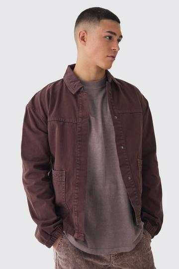 Regular Twill Embroidered Overshirt With Cord Collar chocolate