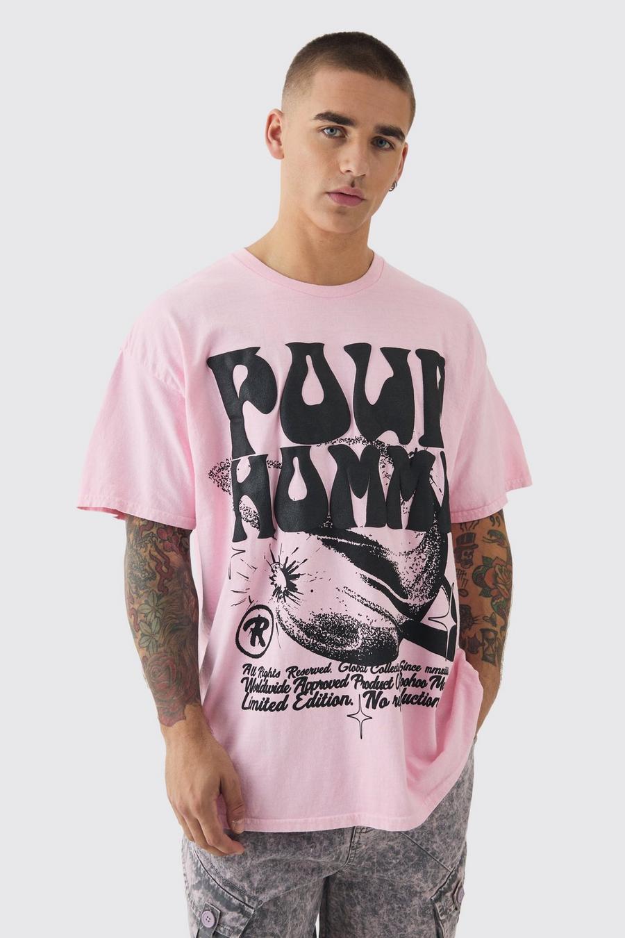 Pink Oversized Space Puff Print Wash T-shirt image number 1