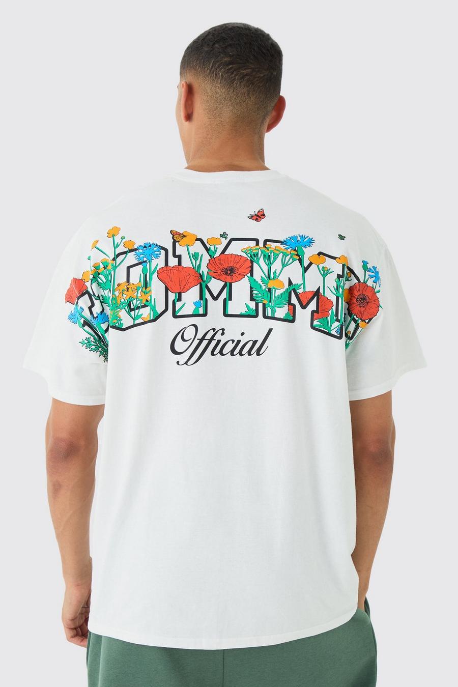 White Oversized Extended Neck Floral Homme Over The Seam T-shirt