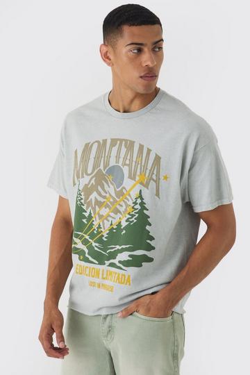 Oversized Boxy Montana Landscape Print Wash T-shirt stone