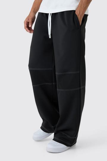 Wide Leg Contrast Stitch Scuba Jogger black