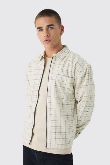 Oversized Boxy Boucle Check Zip Overshirt stone