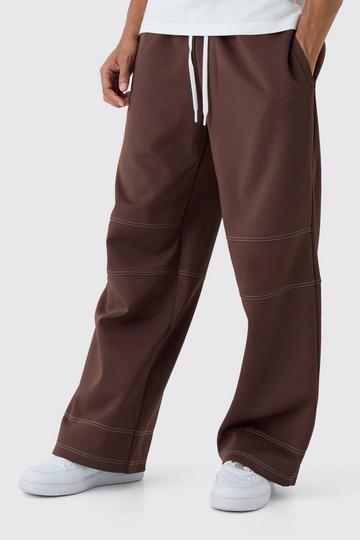 Wide Leg Contrast Stitch Scuba Jogger chocolate