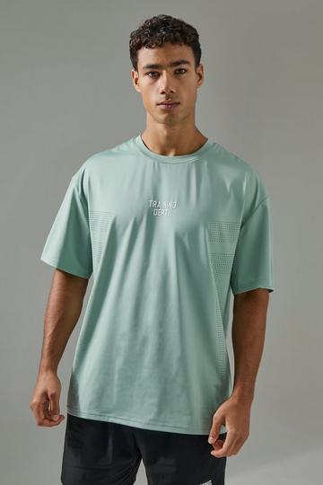 Sage Green Man Active Training Dept Perforated Performance Oversized T-shirt