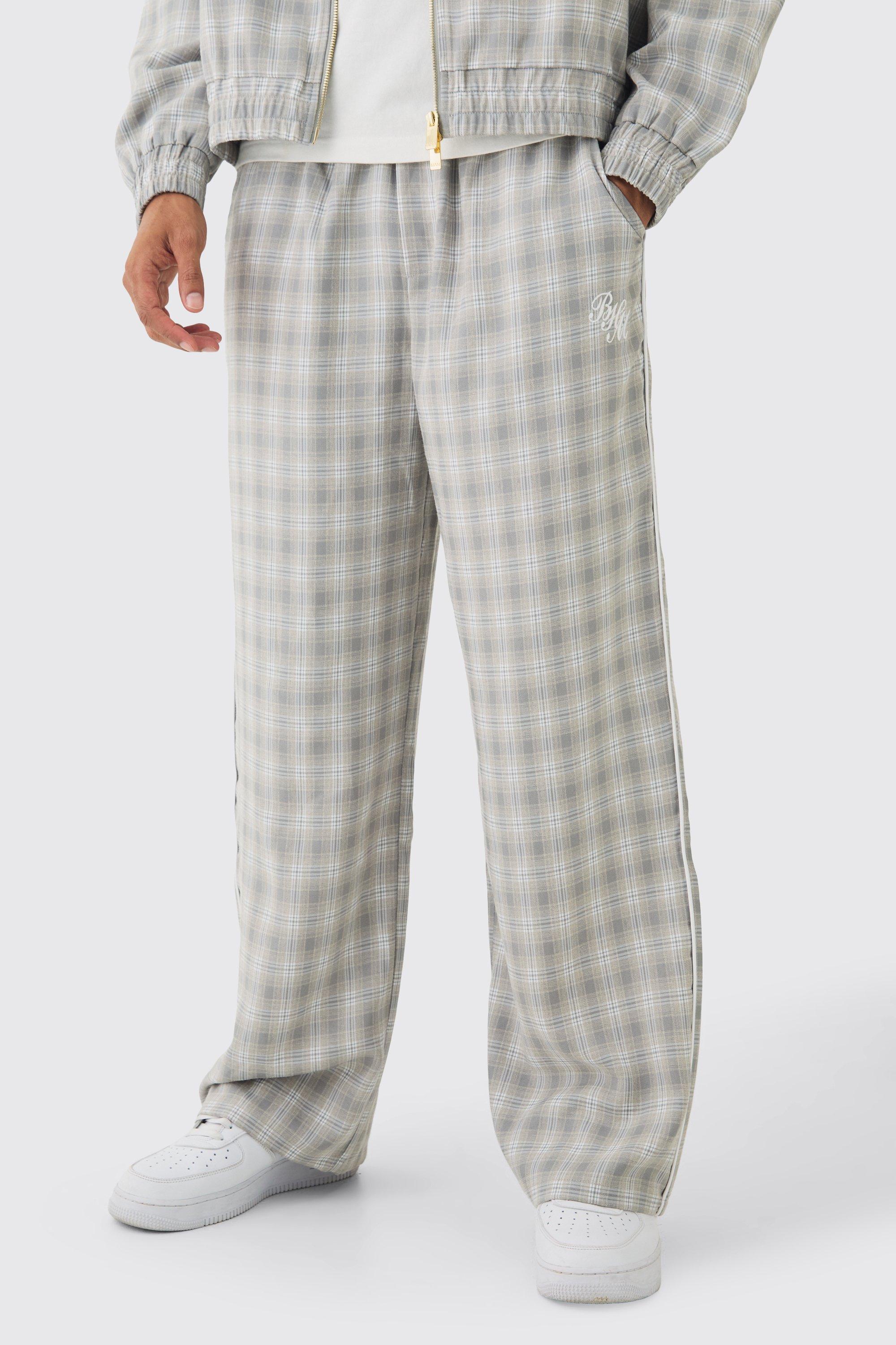 Light grey Elasticated Waist Wide Leg Checked Trousers