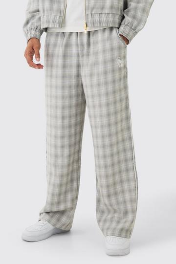 Elasticated Waist Wide Leg Checked Trousers light grey