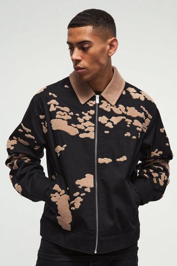 Borg Patterned Twill Worker Jacket In Black black