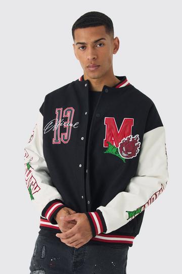 Oversized Official Badge Varsity Jacket In Black black