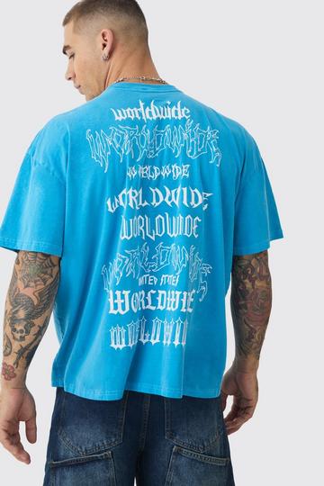 Oversized Worldwide Gothic Print T-shirt blue