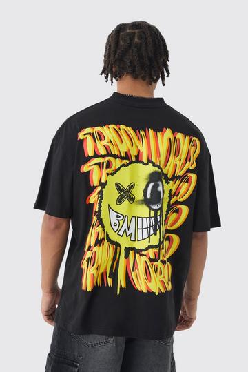 Oversized Trippy Smiley T-Shirt Met Print black