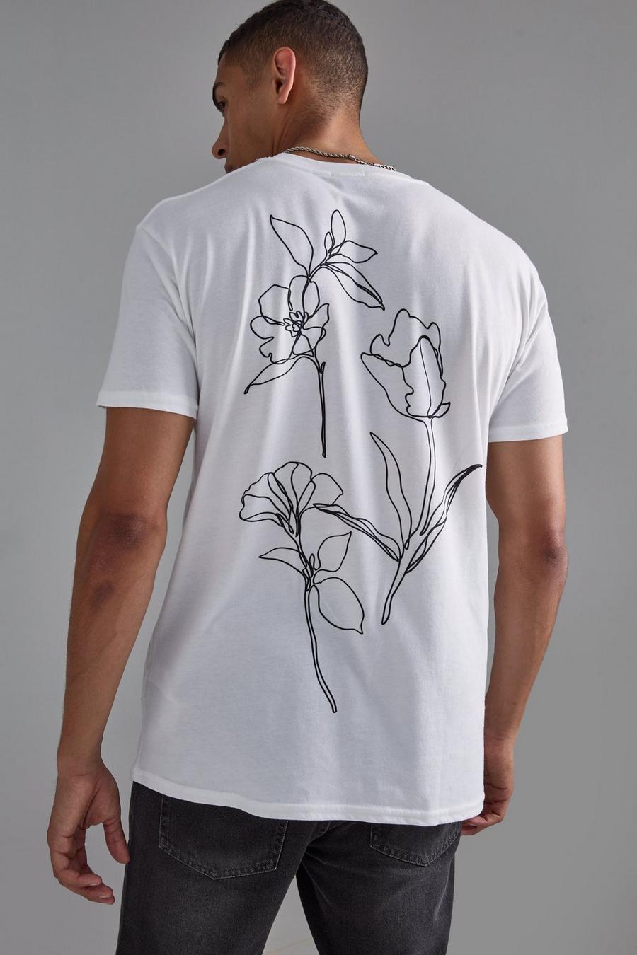 White Slim Floral Stencil Print T-shirt