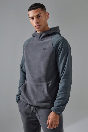 Man Active Fleece High Neck Hoodie charcoal