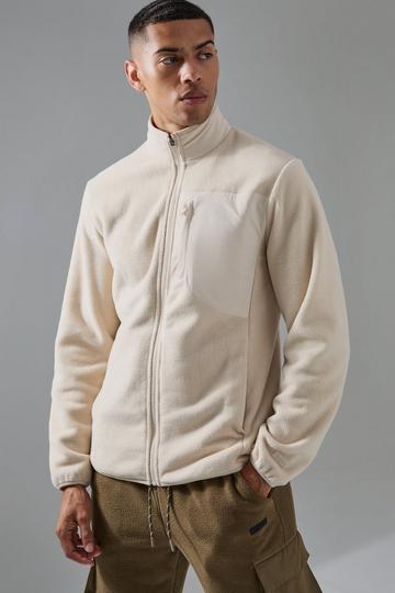 Man Active Fleece Zip Thru Track Top ecru