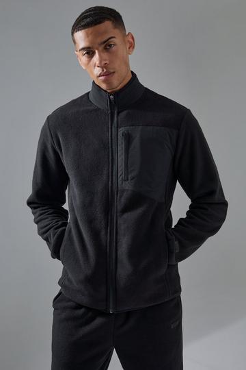 Man Active Fleece Zip Thru Track Top black