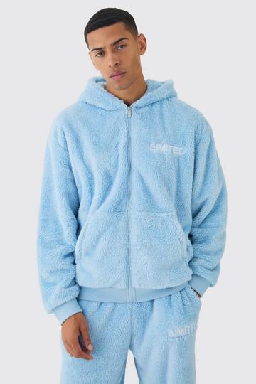 Blue Oversized Zip Through Limited Edition Teddy Borg Hoodie