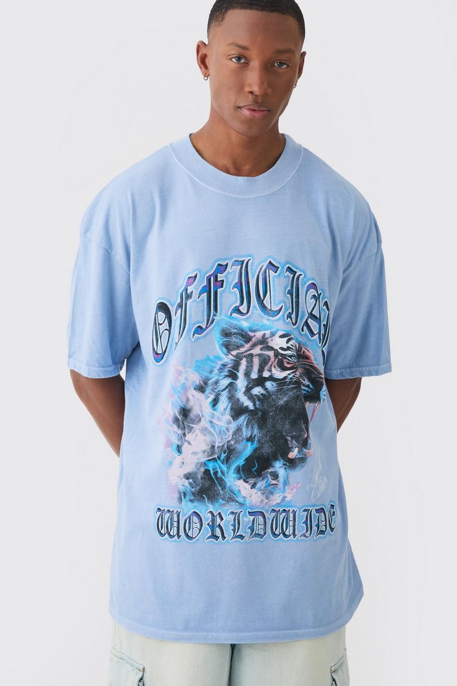 Lilac Oversized Extended Neck Tigar Graphic T-shirt