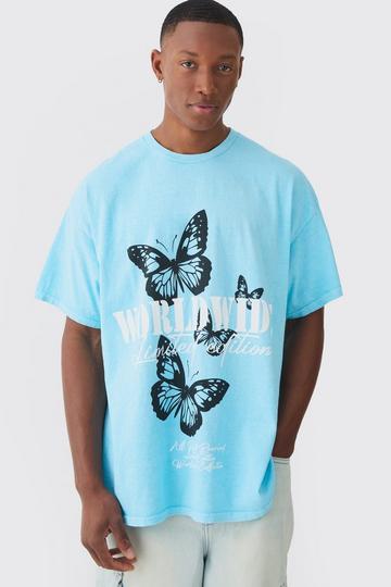 Oversized Worldwide Butterfly Print T-shirt blue