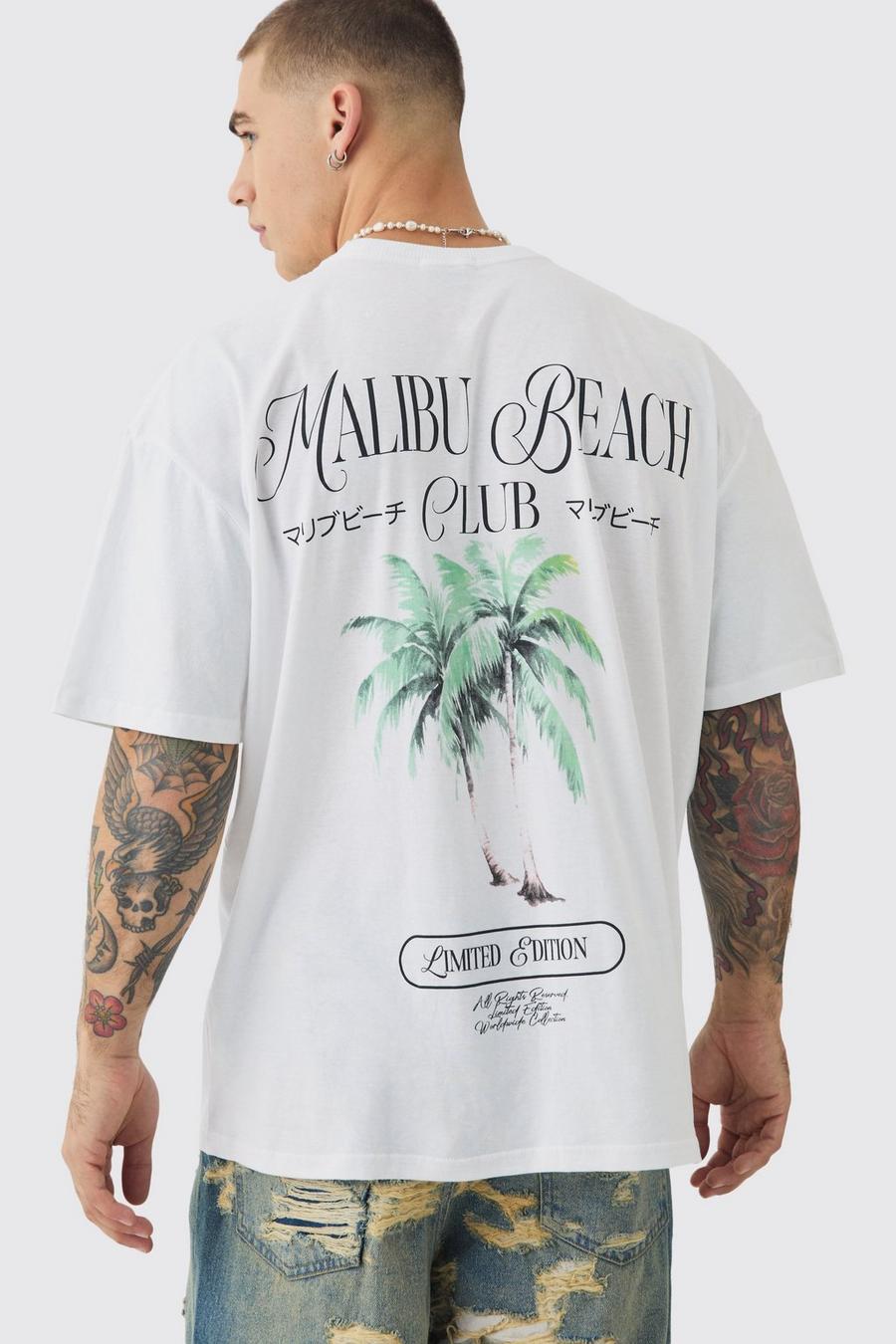 White Oversized Malibu Tree Print T-shirt