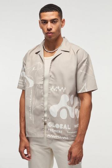 Oversized Lightweight Twill Abstract Print Revere Shirt sand