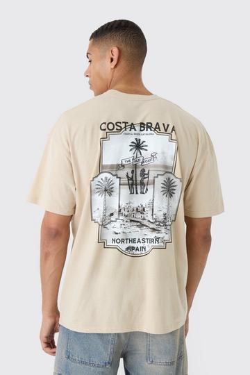 Oversized Gebleekt Boxy Costa Brava T-Shirt Met Print sand