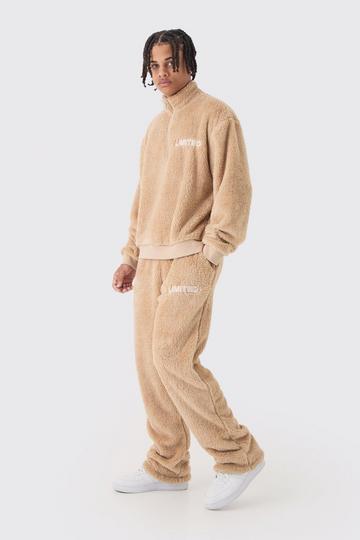 Oversized Boxy 1/4 Zip Limited Edition Teddy Borg Sweat Tracksuit stone