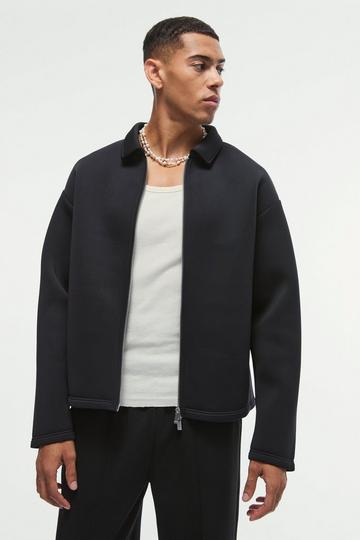 Black Oversized Bonded Scuba Zip Through Overshirt