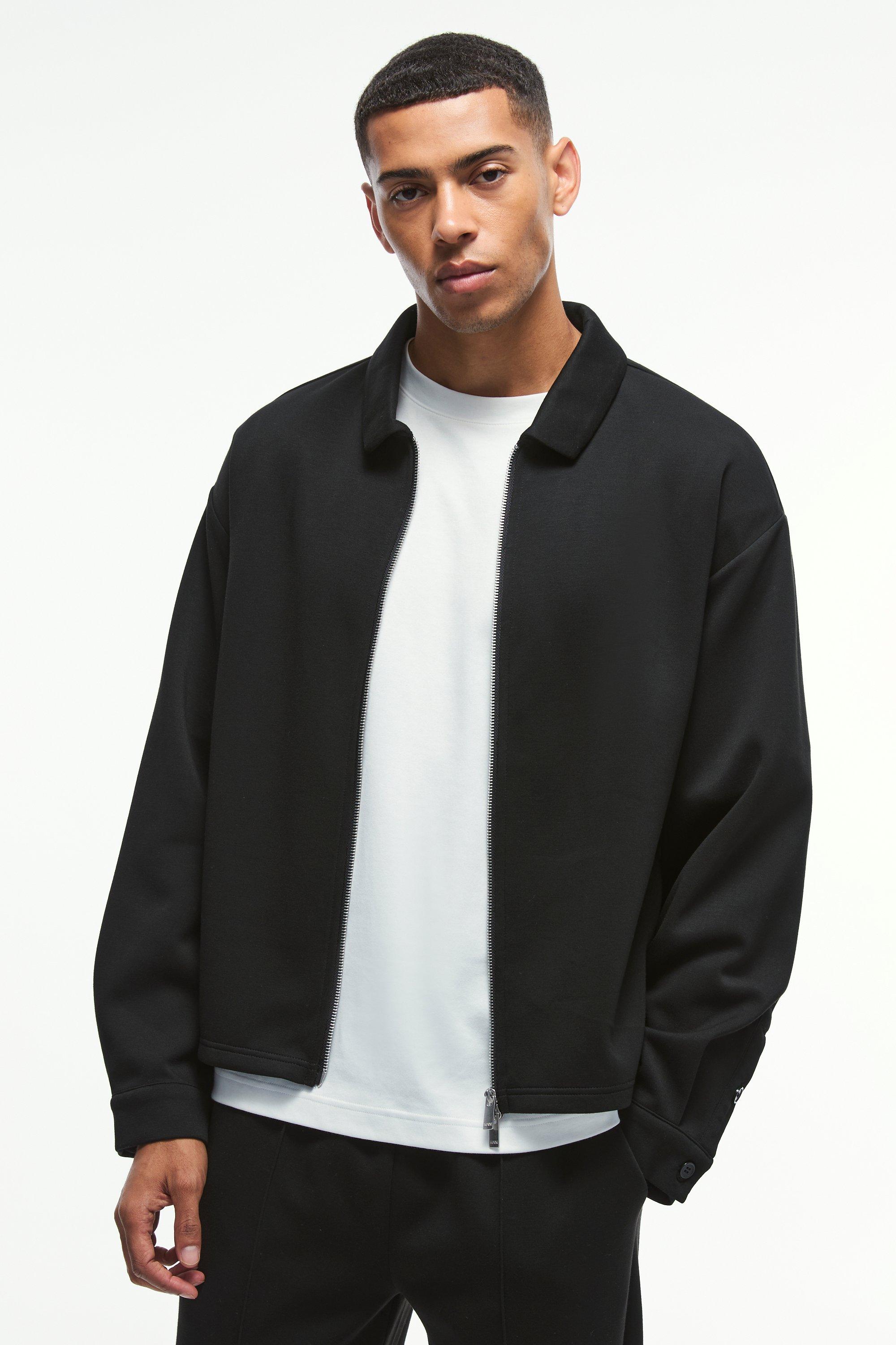 Black Oversized Boxy Zip Through Scuba Shirt