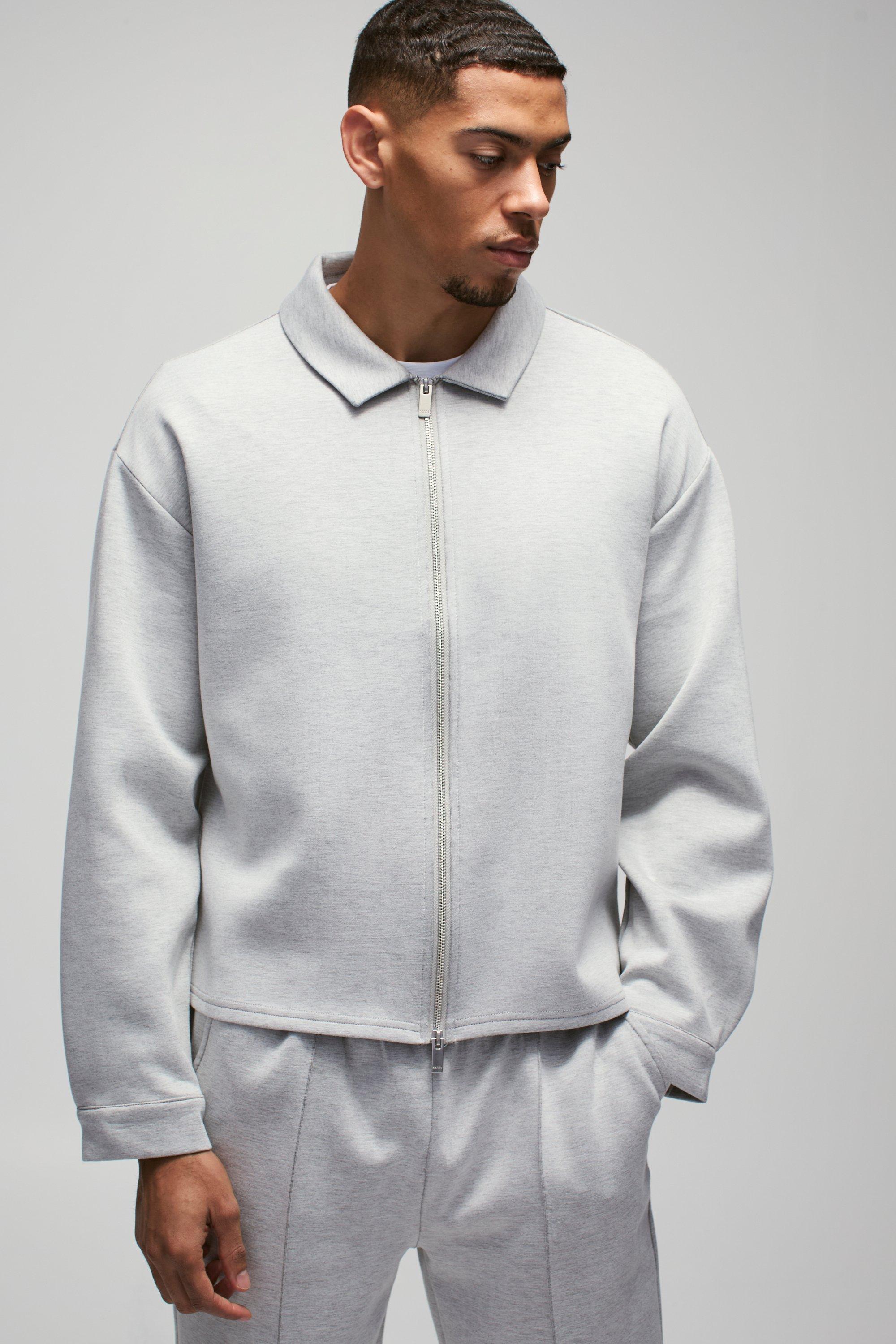 Grey marl Oversized Boxy Zip Through Scuba Shirt