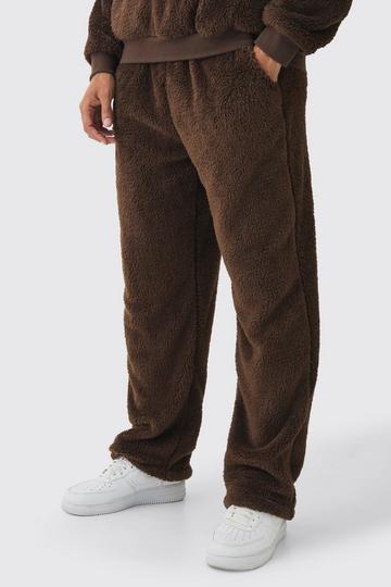 Pluizige Teddy Joggingbroek Met Rechte Pijpen chocolate