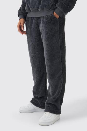 Pluizige Teddy Joggingbroek Met Rechte Pijpen charcoal