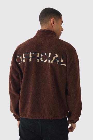 Chocolate Brown Oversized Boxy Boucle Borg Official Leopard 1/4 Zip Sweatshirt