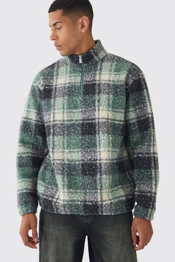 Oversized 1/4 Zip Check Boucle Borg Sweatshirt green