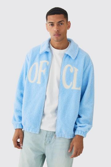 Oversized Ofcl Boxy Boucle Borg Harrington Jacket light blue