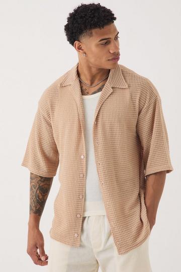 Oversized Button Through Textured Short Sleeve Shirt stone