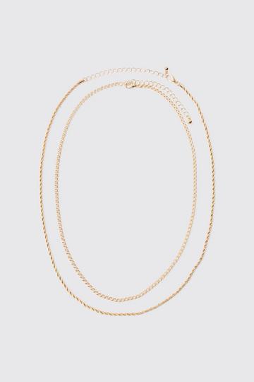 Gold Metallic Multi Layer Rope Chain Necklace