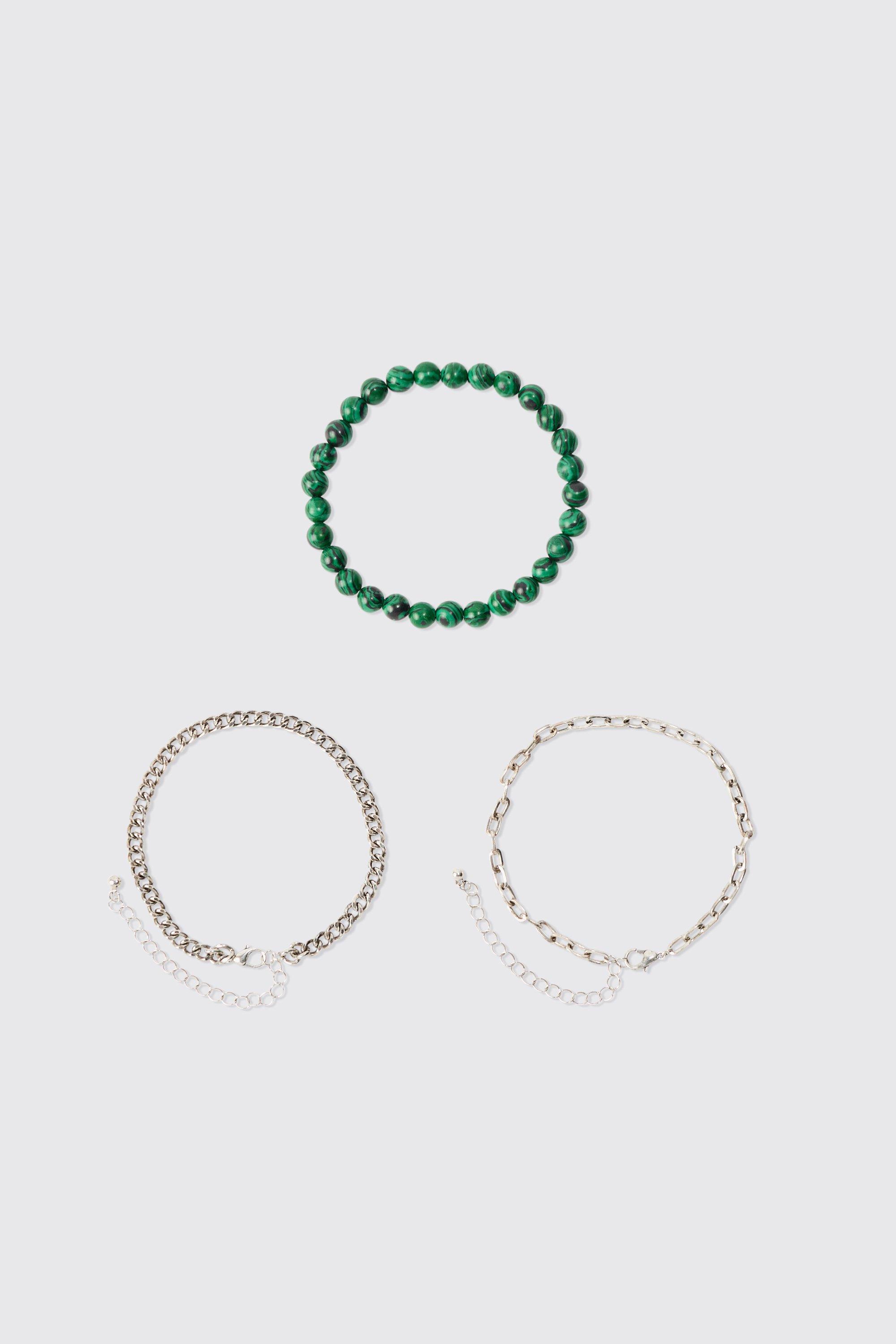 Lot de 3 bracelets en chaîne et perle