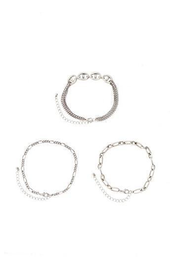 3 Pack Mixed Chain Bracelets silver