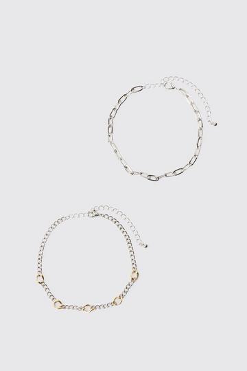 2 Pack Mix Metal Bracelets silver