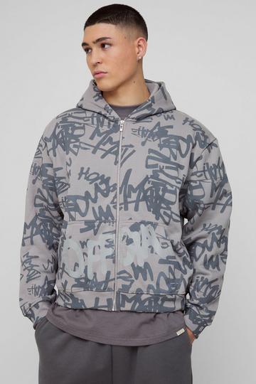 Oversize hoodie med graffititryck grey