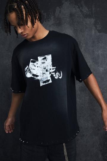 Black Trippie Redd Oversized Boxy Washed Heavy Weight Ring Detail T-Shirt